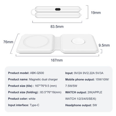 Super Slim 15W pieghevole 2 in 1 caricatore senza fili di duo di Magsafe